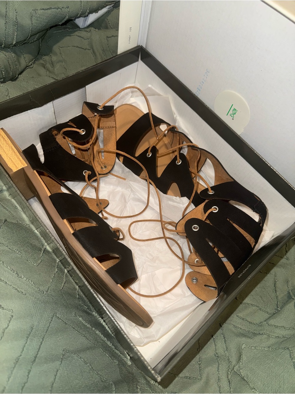 belk Black and Tan Lace-Up Gladiator Sandals
